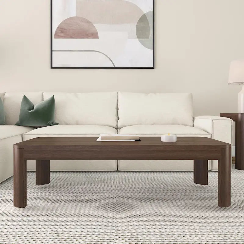Table basse rectangulaire en pin massif noyer, 137 cm