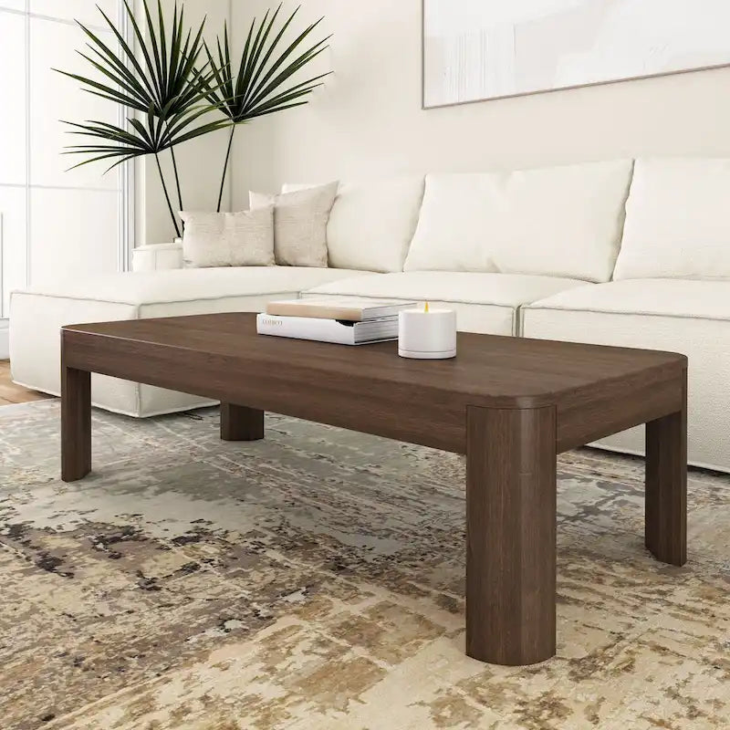 Table basse rectangulaire en pin massif noyer, 137 cm