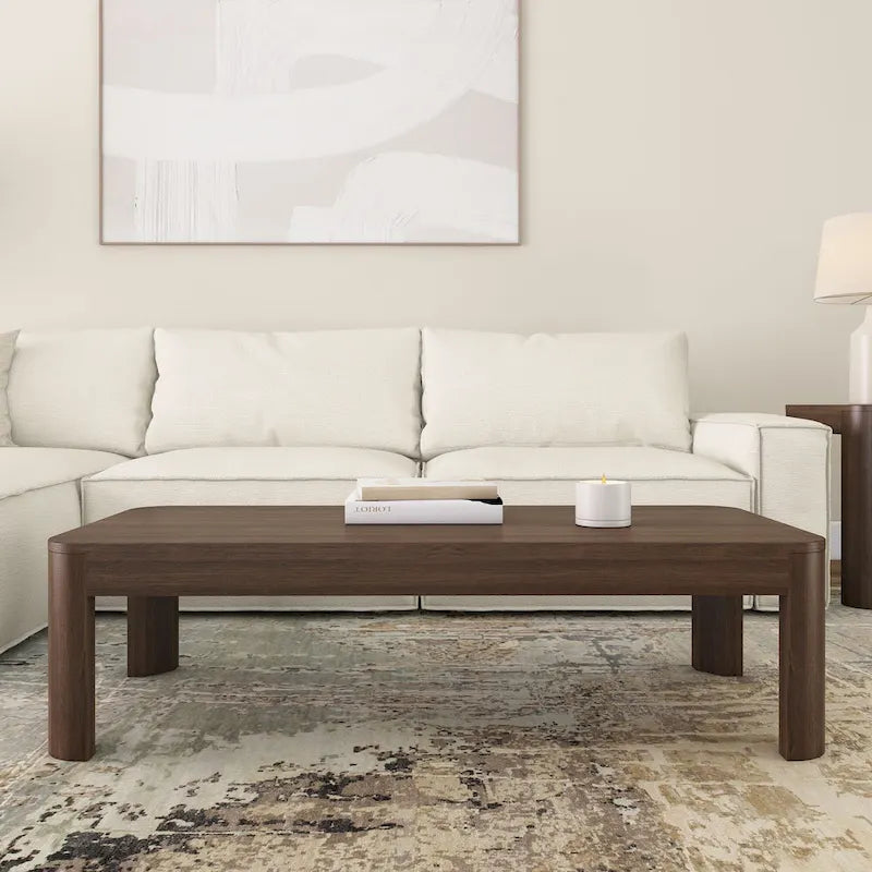 Table basse rectangulaire en pin massif noyer, 137 cm