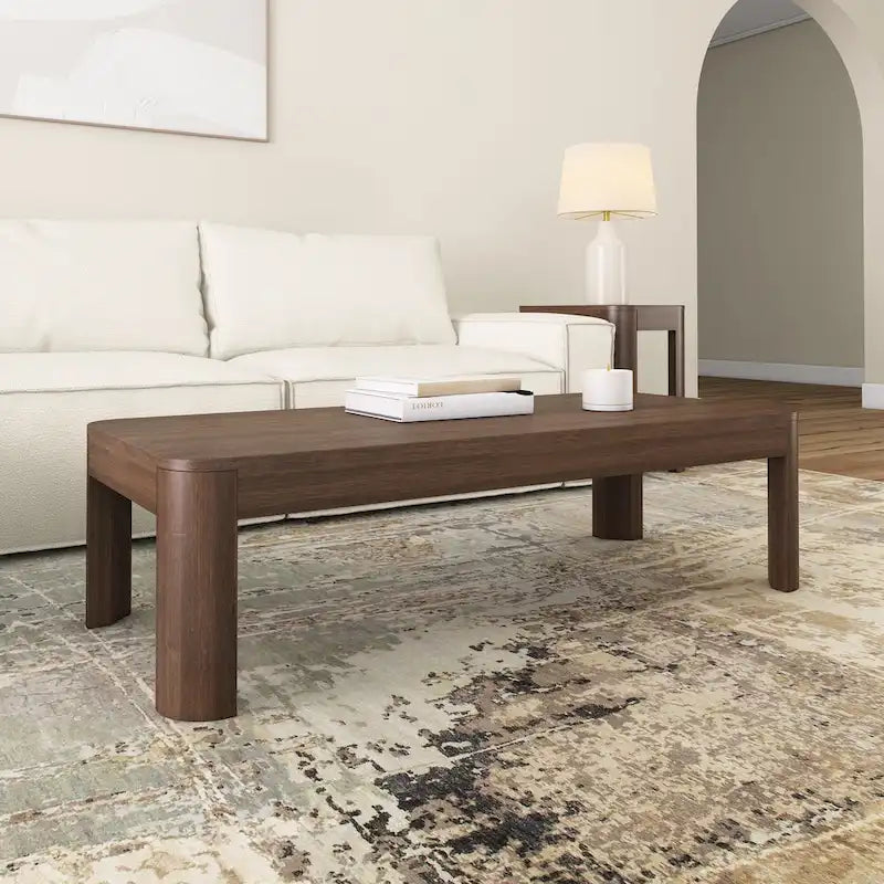 Table basse rectangulaire en pin massif noyer, 137 cm