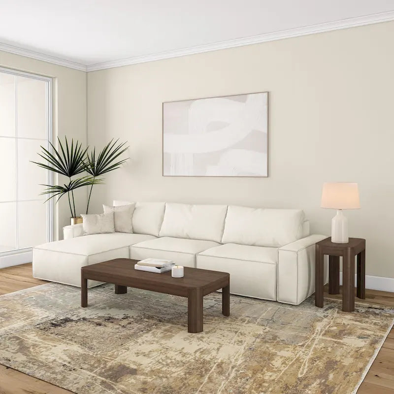 Table basse rectangulaire en pin massif noyer, 137 cm