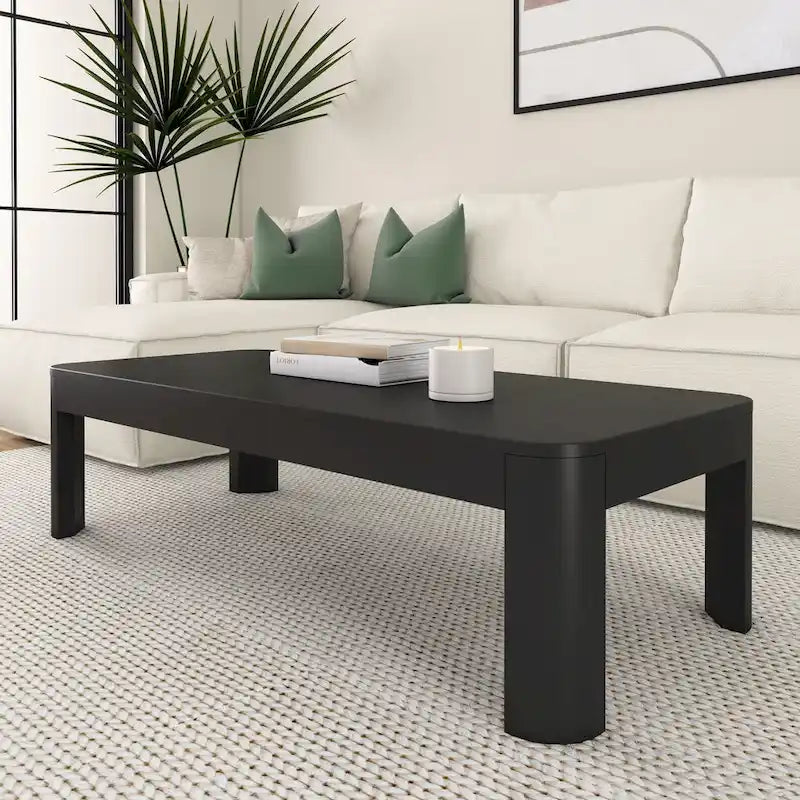 Table basse rectangulaire en pin massif noyer, 137 cm