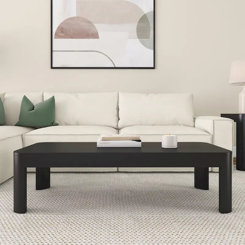 Table basse rectangulaire en pin massif noyer, 137 cm