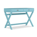 Bureau avec deux tiroirs et piètement en X – Turquoise / Bleu marine / Gris – Pour une personne
