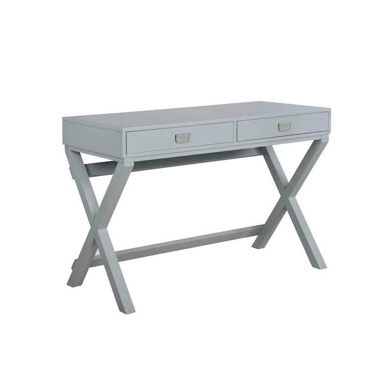 Bureau avec deux tiroirs et piètement en X – Turquoise / Bleu marine / Gris – Pour une personne