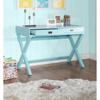 Bureau avec deux tiroirs et piètement en X – Turquoise / Bleu marine / Gris – Pour une personne
