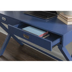 Bureau avec deux tiroirs et piètement en X – Turquoise / Bleu marine / Gris – Pour une personne