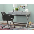 Bureau avec deux tiroirs et piètement en X – Turquoise / Bleu marine / Gris – Pour une personne