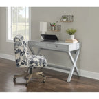 Bureau avec deux tiroirs et piètement en X – Turquoise / Bleu marine / Gris – Pour une personne
