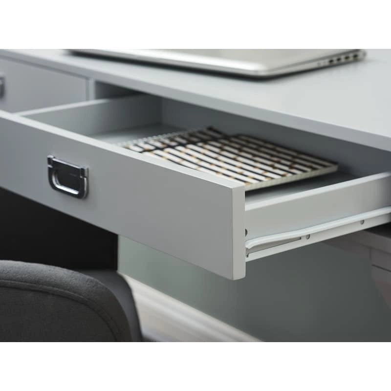 Bureau avec deux tiroirs et piètement en X – Turquoise / Bleu marine / Gris – Pour une personne
