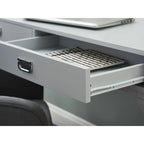 Bureau avec deux tiroirs et piètement en X – Turquoise / Bleu marine / Gris – Pour une personne
