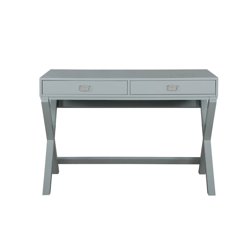 Bureau avec deux tiroirs et piètement en X – Turquoise / Bleu marine / Gris – Pour une personne