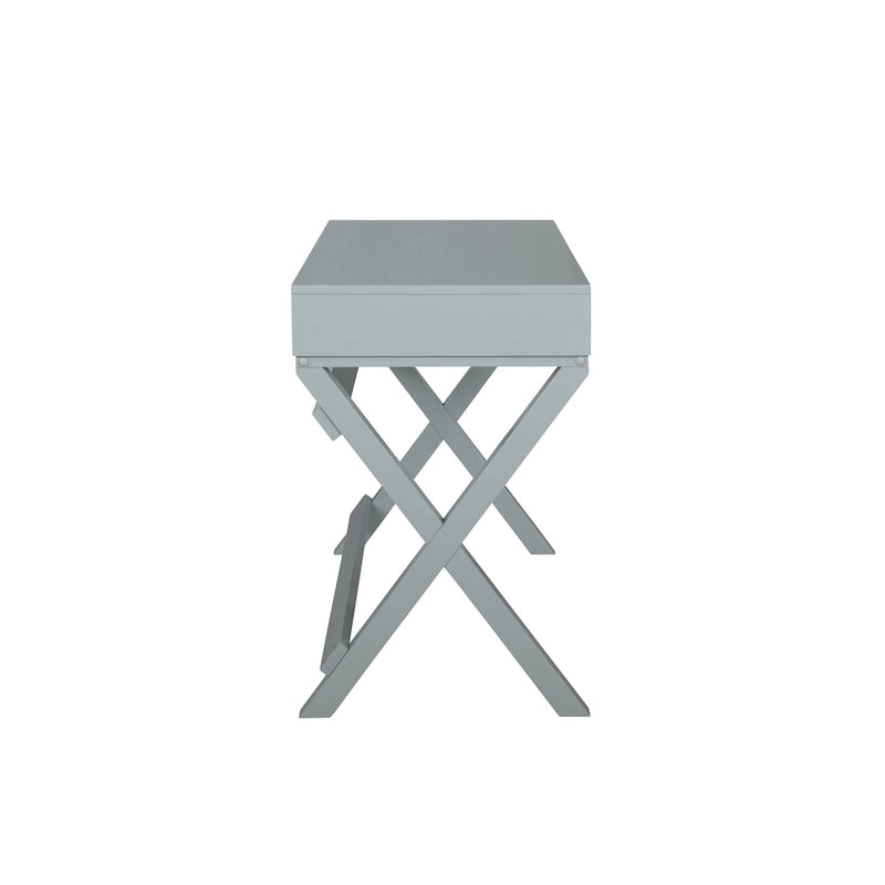 Bureau avec deux tiroirs et piètement en X – Turquoise / Bleu marine / Gris – Pour une personne