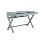 Bureau avec deux tiroirs et piètement en X – Turquoise / Bleu marine / Gris – Pour une personne