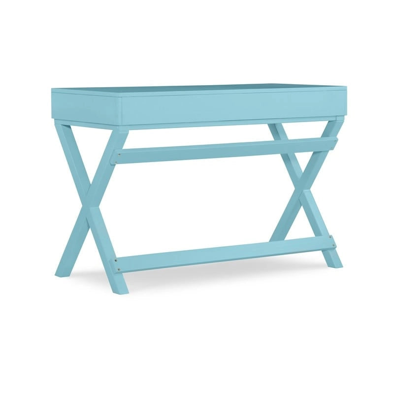 Bureau avec deux tiroirs et piètement en X – Turquoise / Bleu marine / Gris – Pour une personne