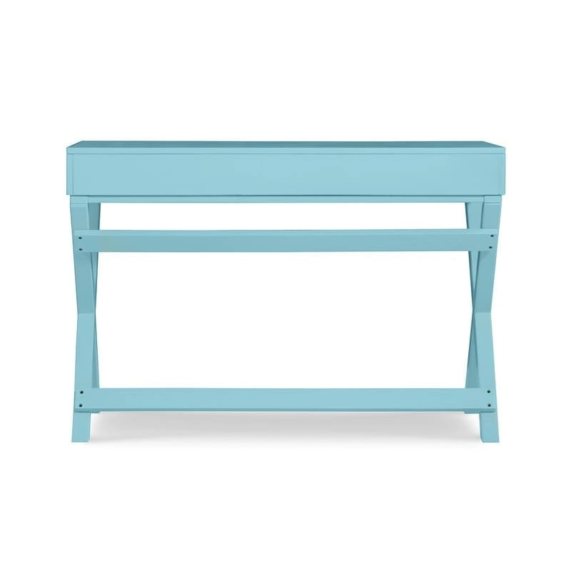 Bureau avec deux tiroirs et piètement en X – Turquoise / Bleu marine / Gris – Pour une personne