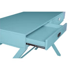 Bureau avec deux tiroirs et piètement en X – Turquoise / Bleu marine / Gris – Pour une personne