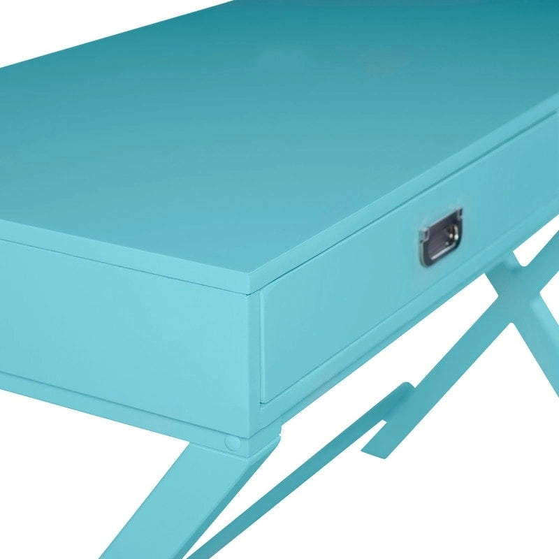 Bureau avec deux tiroirs et piètement en X – Turquoise / Bleu marine / Gris – Pour une personne