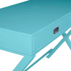 Bureau avec deux tiroirs et piètement en X – Turquoise / Bleu marine / Gris – Pour une personne