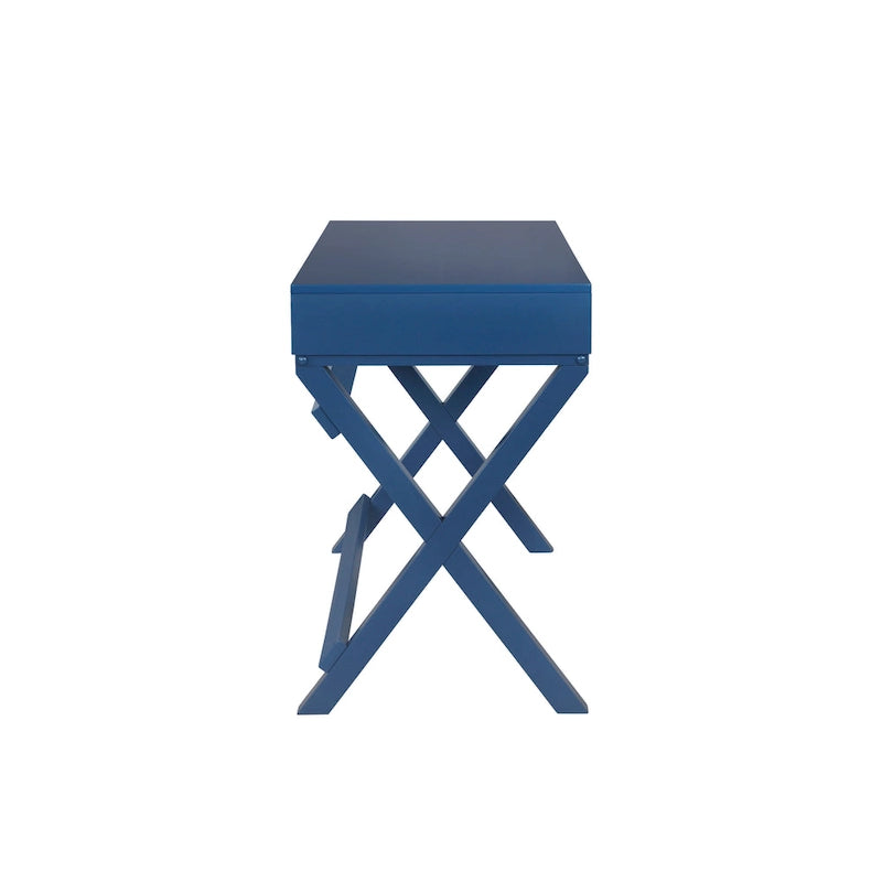 Bureau avec deux tiroirs et piètement en X – Turquoise / Bleu marine / Gris – Pour une personne