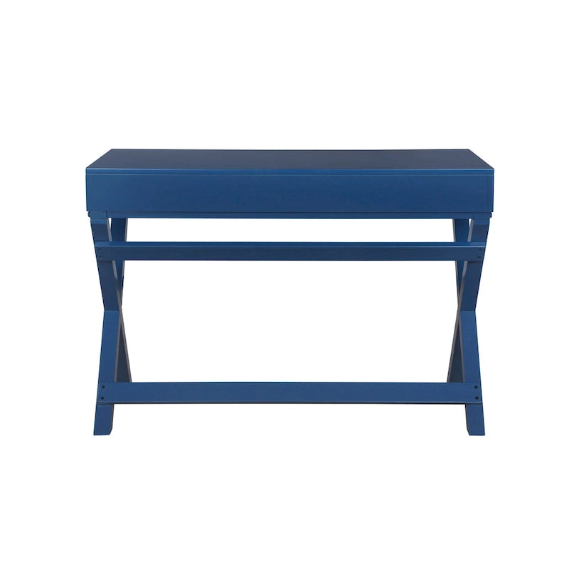 Bureau avec deux tiroirs et piètement en X – Turquoise / Bleu marine / Gris – Pour une personne