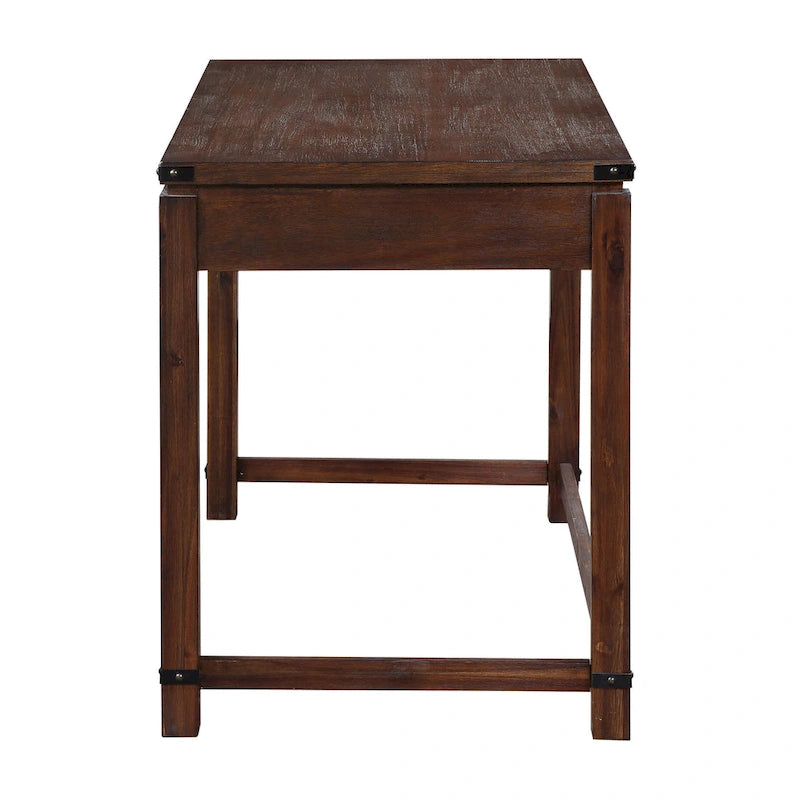 Bureau d'écriture en bois marron/blanc cassé vieilli avec 3 tiroirs