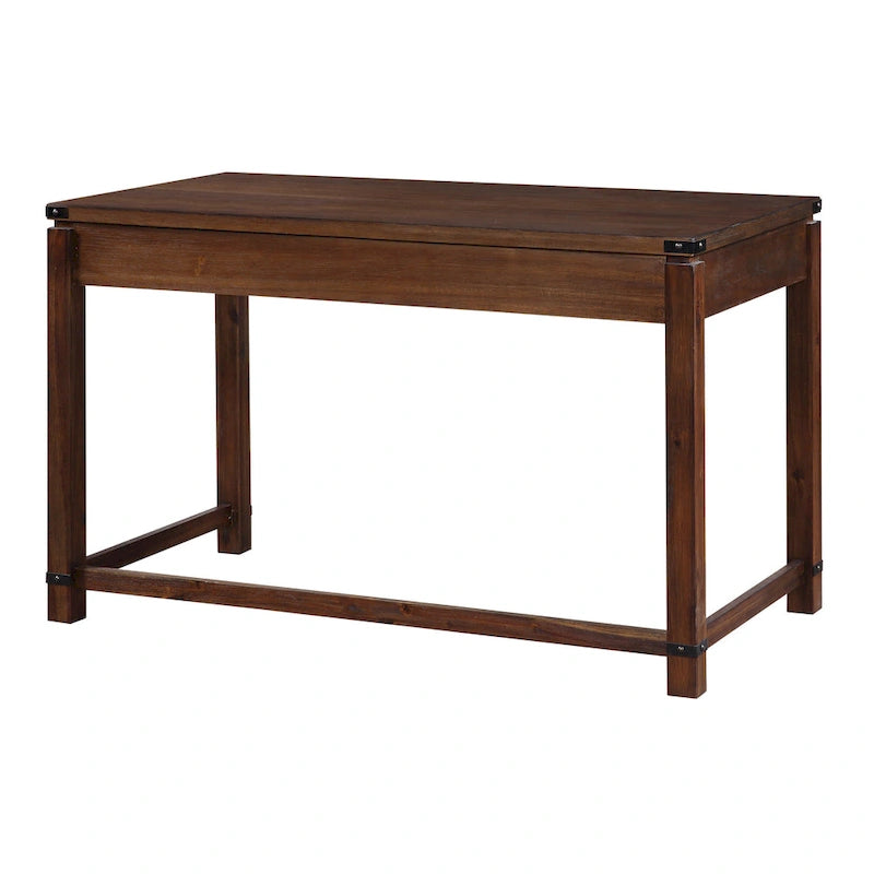 Bureau d'écriture en bois marron/blanc cassé vieilli avec 3 tiroirs