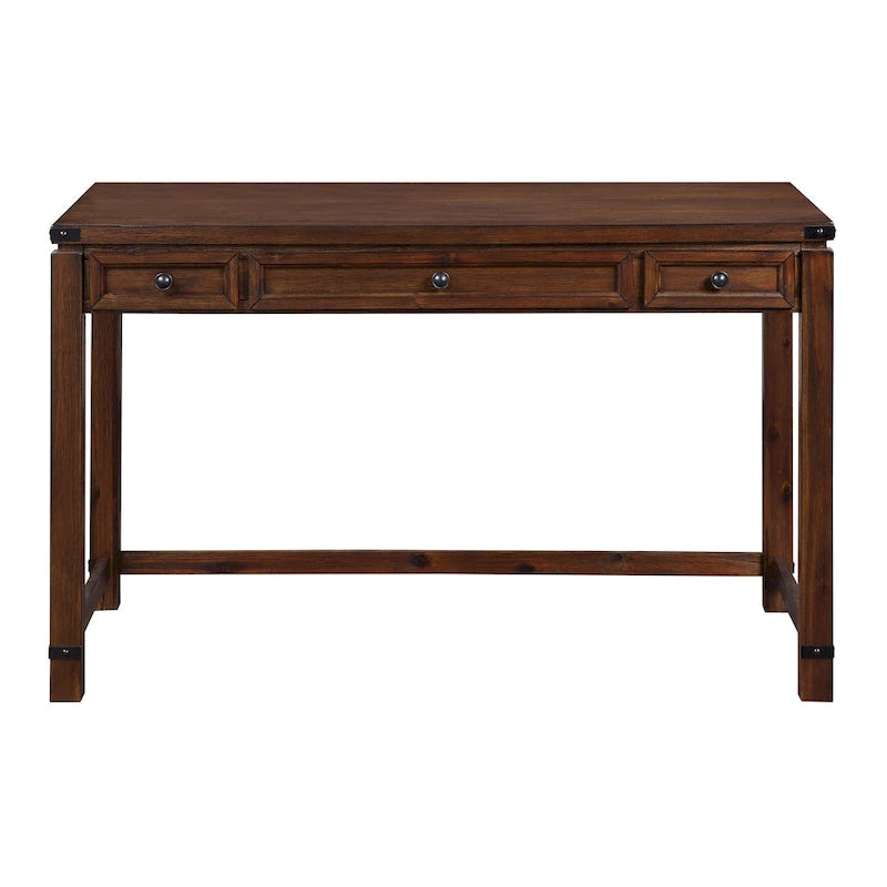 Bureau d'écriture en bois marron/blanc cassé vieilli avec 3 tiroirs