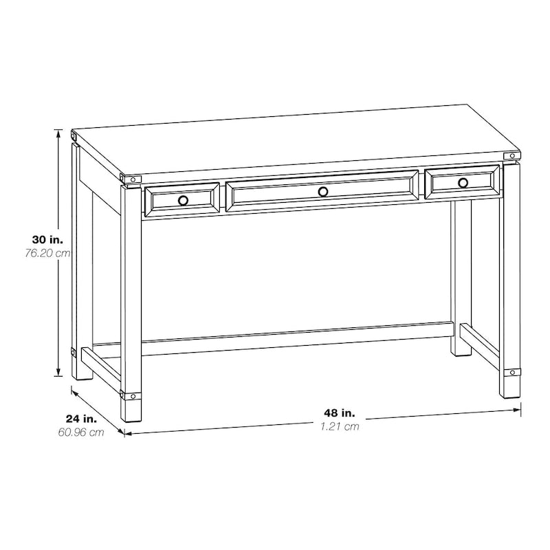 Bureau d'écriture en bois marron/blanc cassé vieilli avec 3 tiroirs