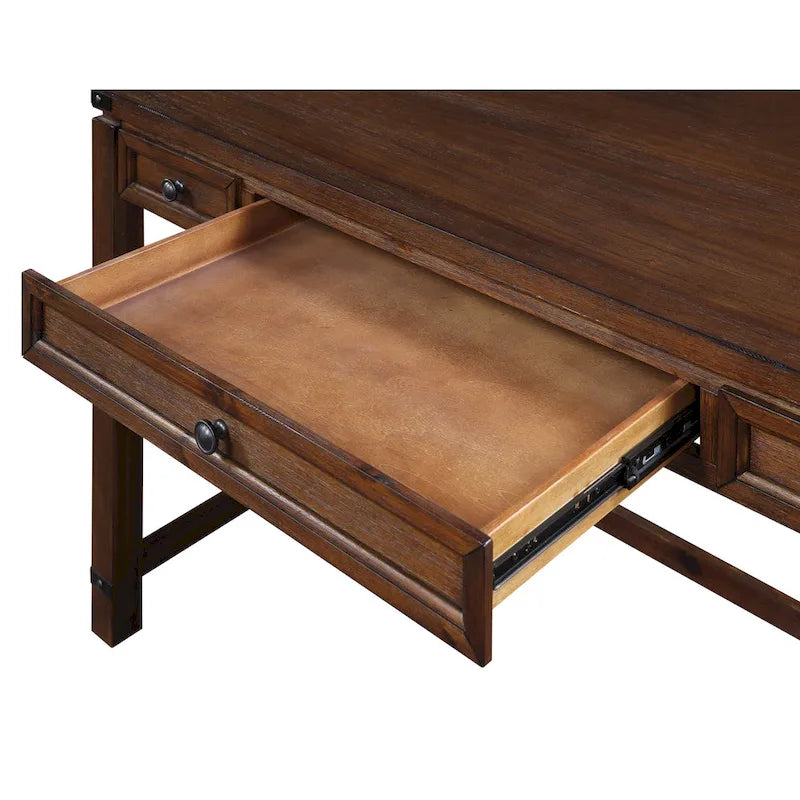 Bureau d'écriture en bois marron/blanc cassé vieilli avec 3 tiroirs
