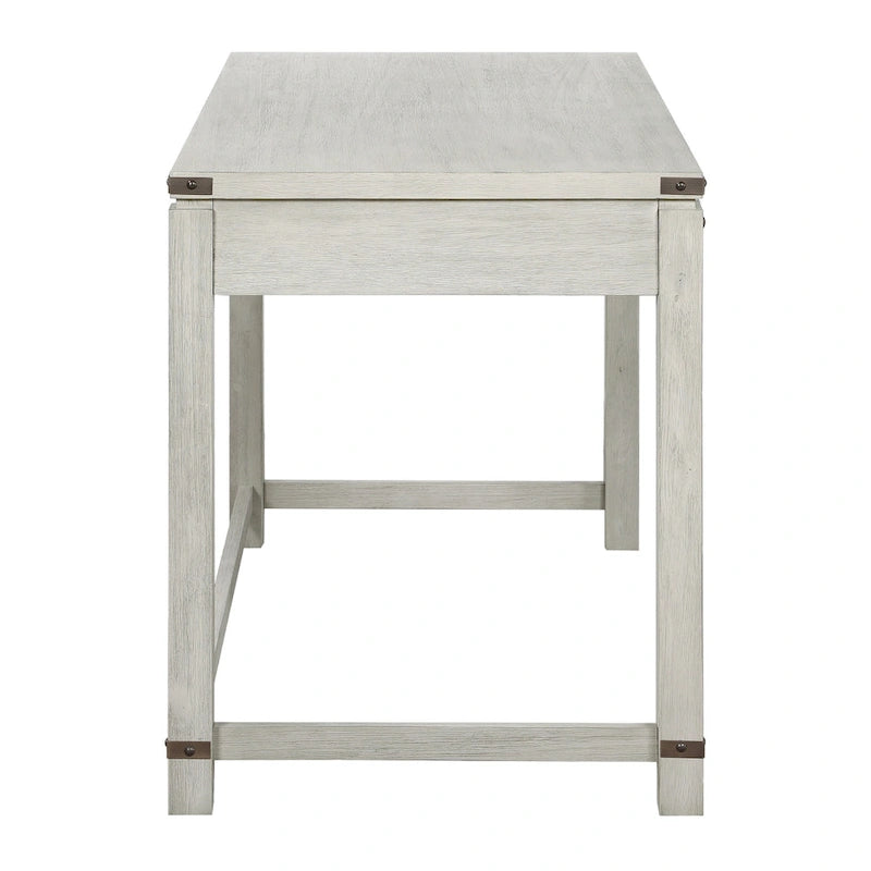 Bureau d'écriture en bois marron/blanc cassé vieilli avec 3 tiroirs