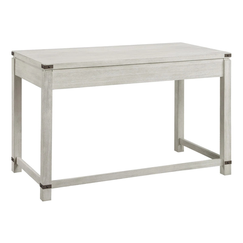 Bureau d'écriture en bois marron/blanc cassé vieilli avec 3 tiroirs