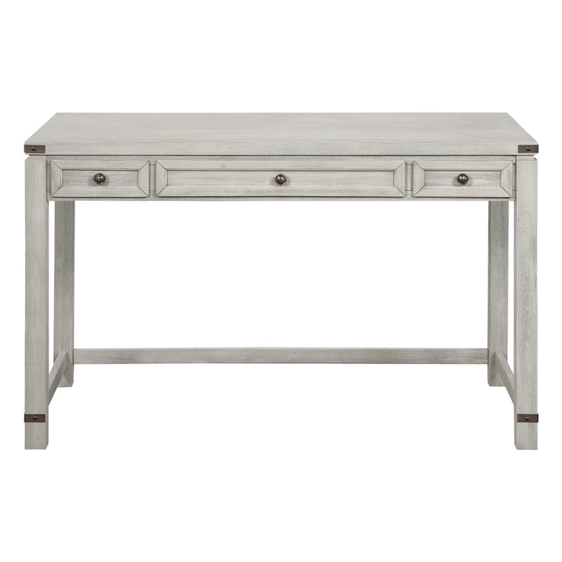 Bureau d'écriture en bois marron/blanc cassé vieilli avec 3 tiroirs