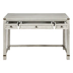 Bureau d'écriture en bois marron/blanc cassé vieilli avec 3 tiroirs