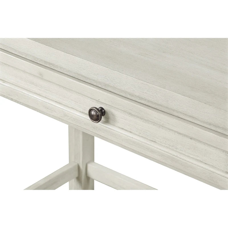 Bureau d'écriture en bois marron/blanc cassé vieilli avec 3 tiroirs