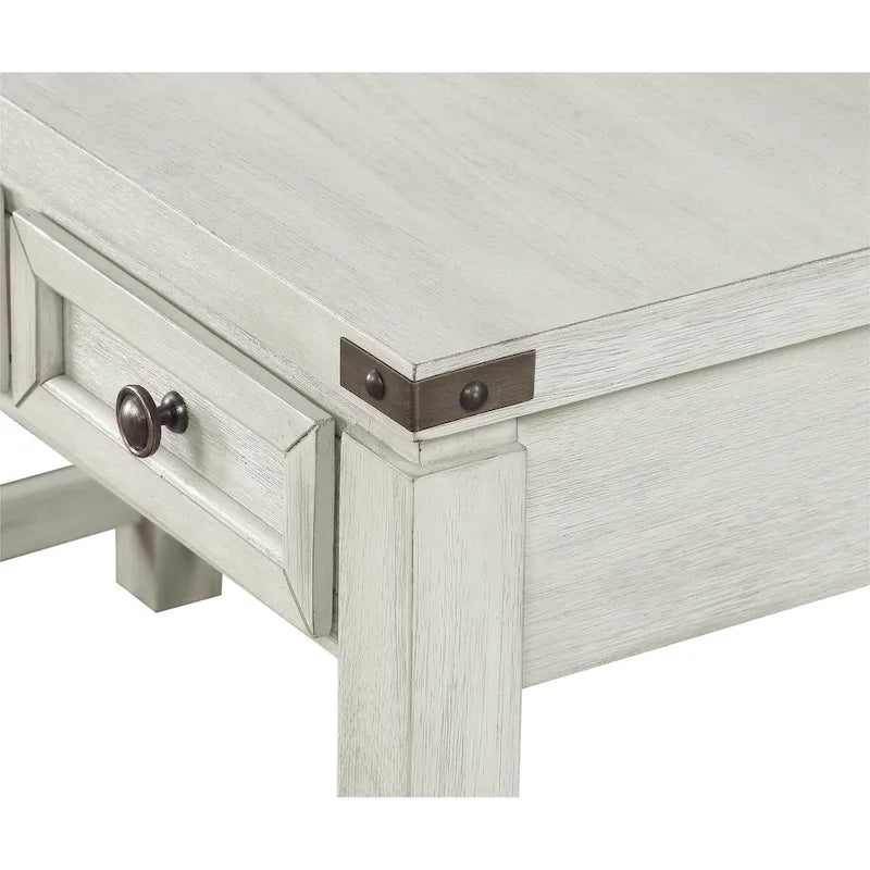Bureau d'écriture en bois marron/blanc cassé vieilli avec 3 tiroirs