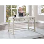 Bureau d'écriture en bois marron/blanc cassé vieilli avec 3 tiroirs