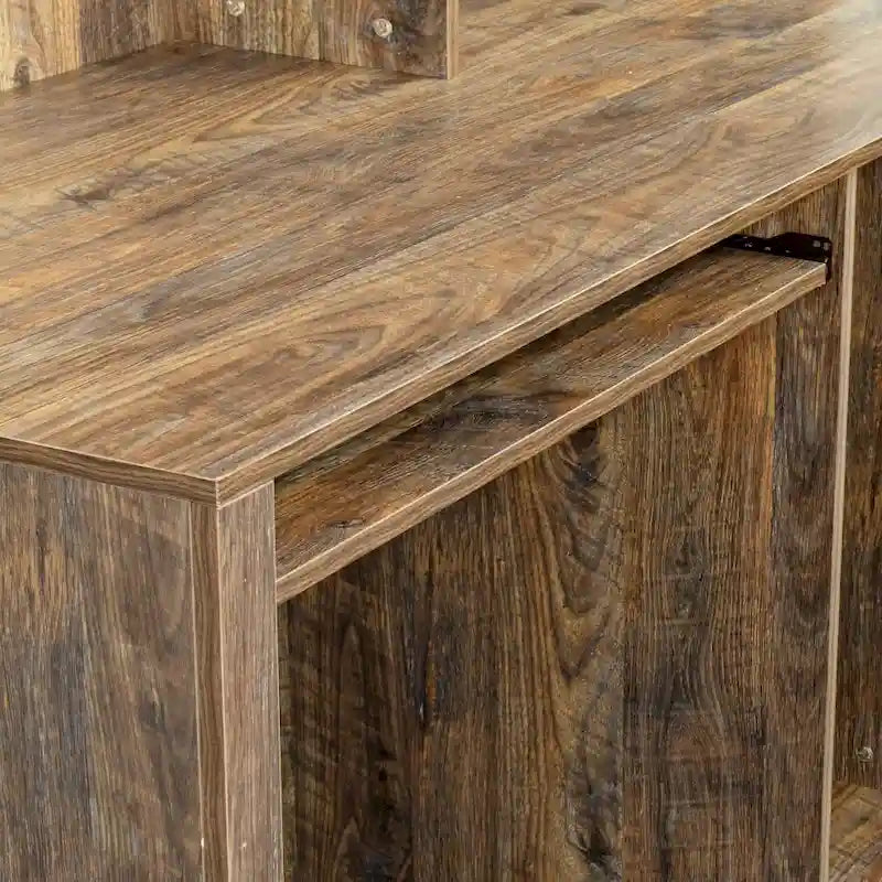 Bureau informatique marron/blanc/chêne avec huche et 3 tiroirs