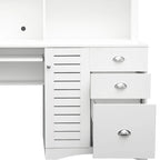 Bureau informatique marron/blanc/chêne avec huche et 3 tiroirs