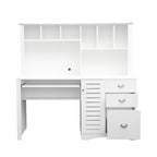 Bureau informatique marron/blanc/chêne avec huche et 3 tiroirs