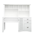 Bureau informatique marron/blanc/chêne avec huche et 3 tiroirs