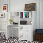 Bureau informatique marron/blanc/chêne avec huche et 3 tiroirs