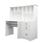 Bureau informatique marron/blanc/chêne avec huche et 3 tiroirs