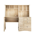 Bureau informatique marron/blanc/chêne avec huche et 3 tiroirs
