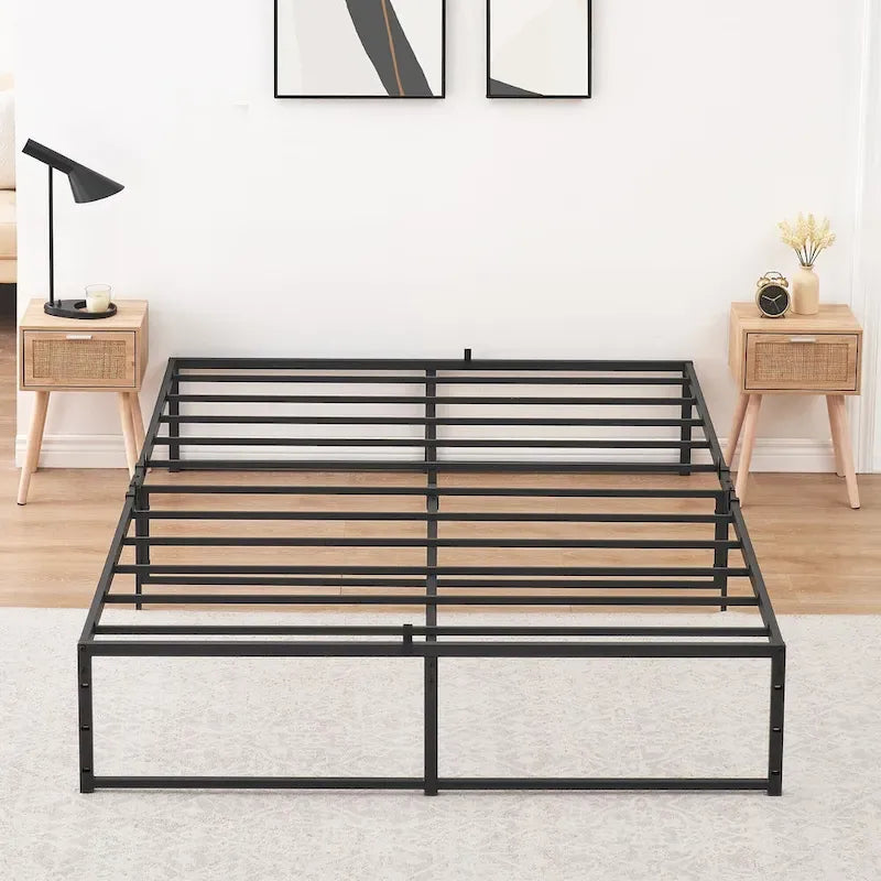 Cadre de lit plateforme en métal noir, lit simple / double / grand lit, pour 1 ou 2 personnes
