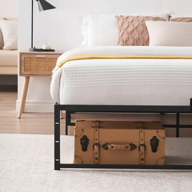 Cadre de lit plateforme en métal noir, lit simple / double / grand lit, pour 1 ou 2 personnes