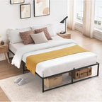 Cadre de lit plateforme en métal noir, lit simple / double / grand lit, pour 1 ou 2 personnes