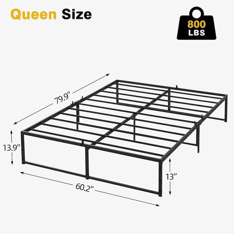 Cadre de lit plateforme en métal noir, lit simple / double / grand lit, pour 1 ou 2 personnes