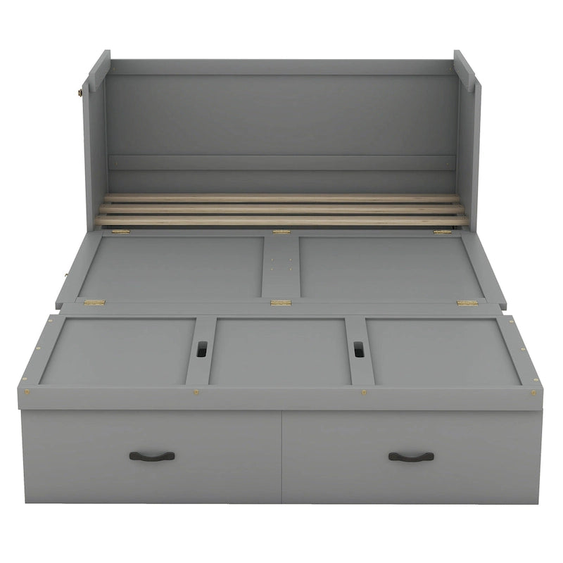 Lit escamotable gris pleine grandeur avec tiroir et ports USB, 1 place