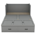Lit escamotable gris pleine grandeur avec tiroir et ports USB, 1 place